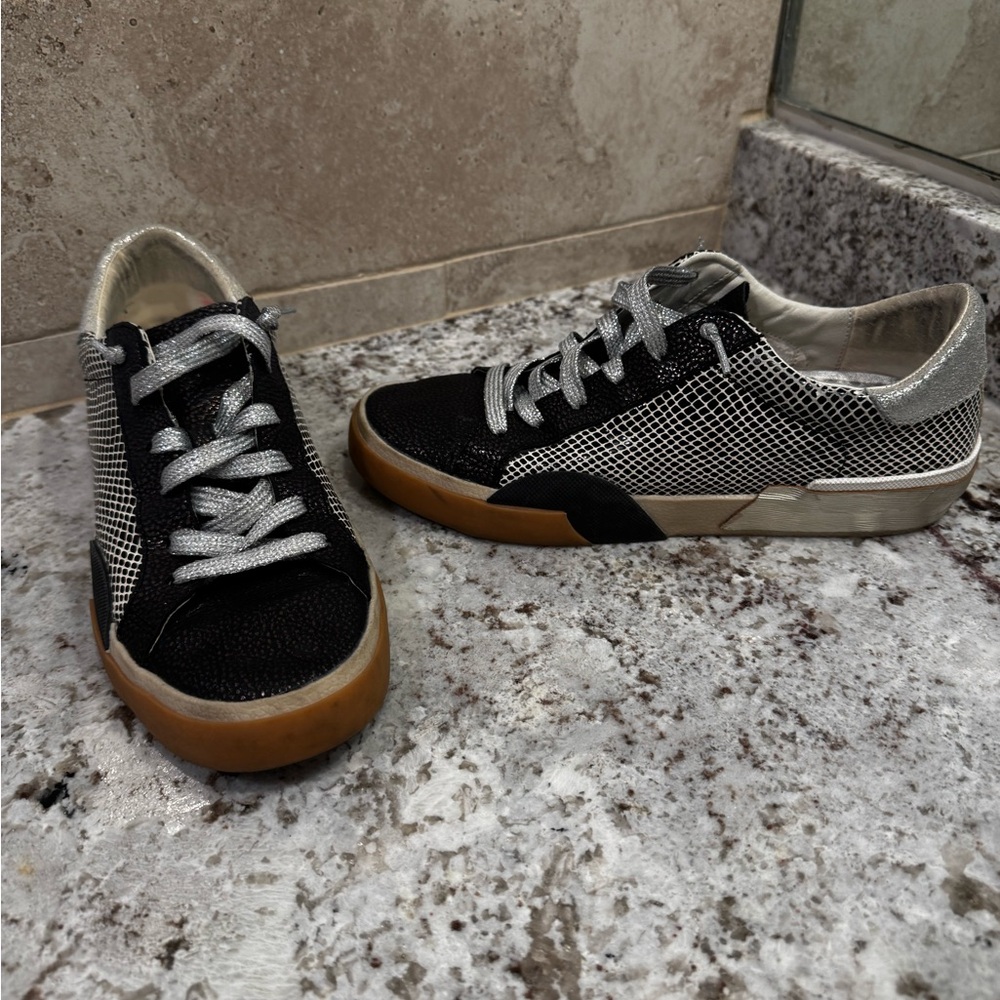 Dolce Vita Black and Silver Leather Sneakers